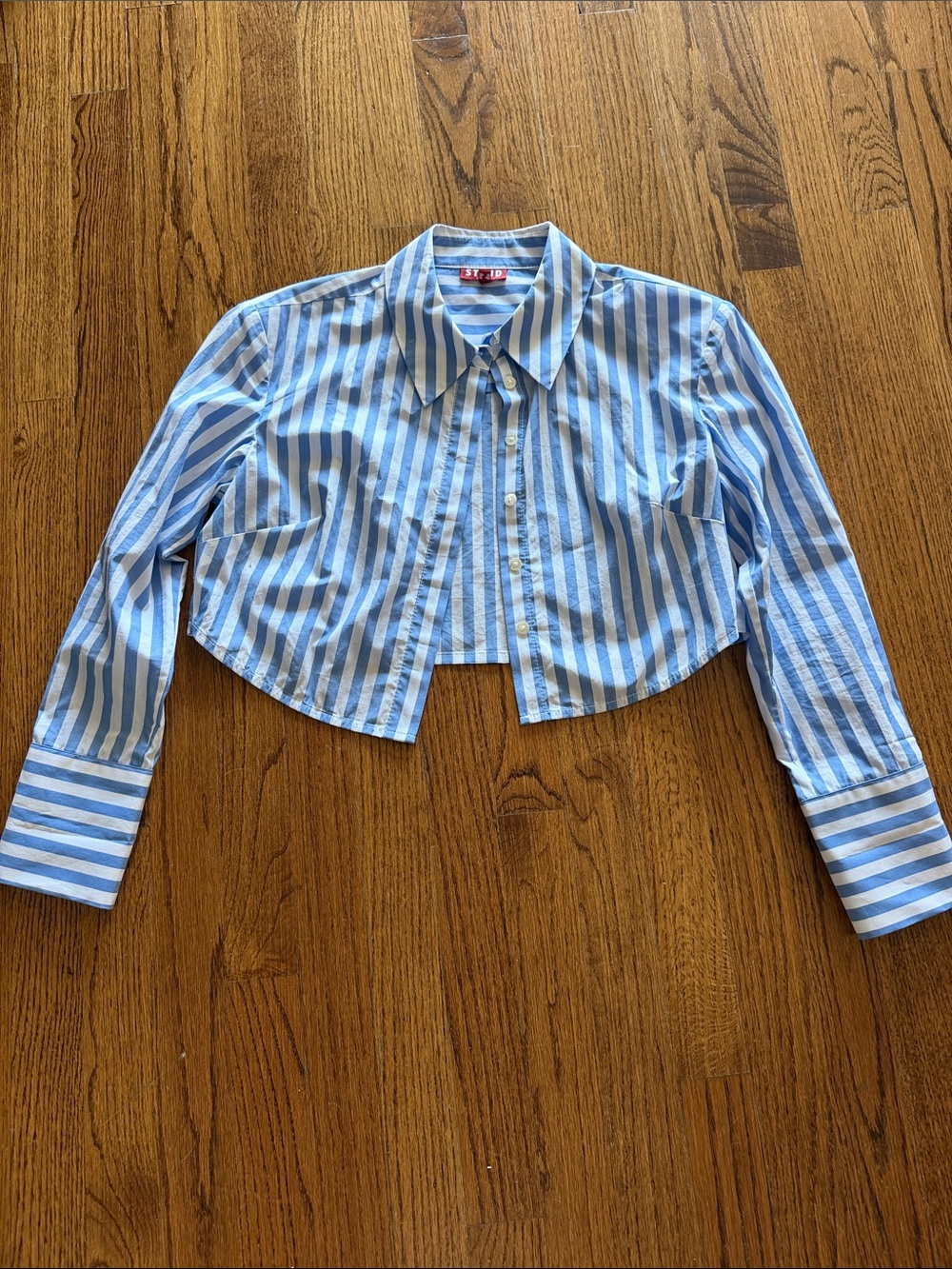 STAUD Blue & White Striped Button-Down Shirt